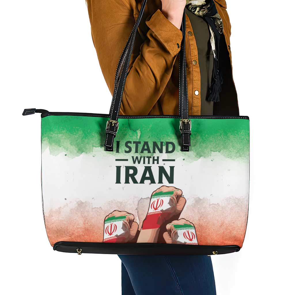 I Stand With Iran Leather Tote Bag Freedom for the Iranian People