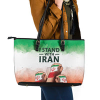 I Stand With Iran Leather Tote Bag Freedom for the Iranian People