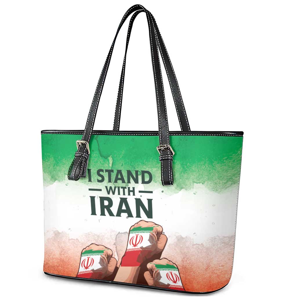 I Stand With Iran Leather Tote Bag Freedom for the Iranian People