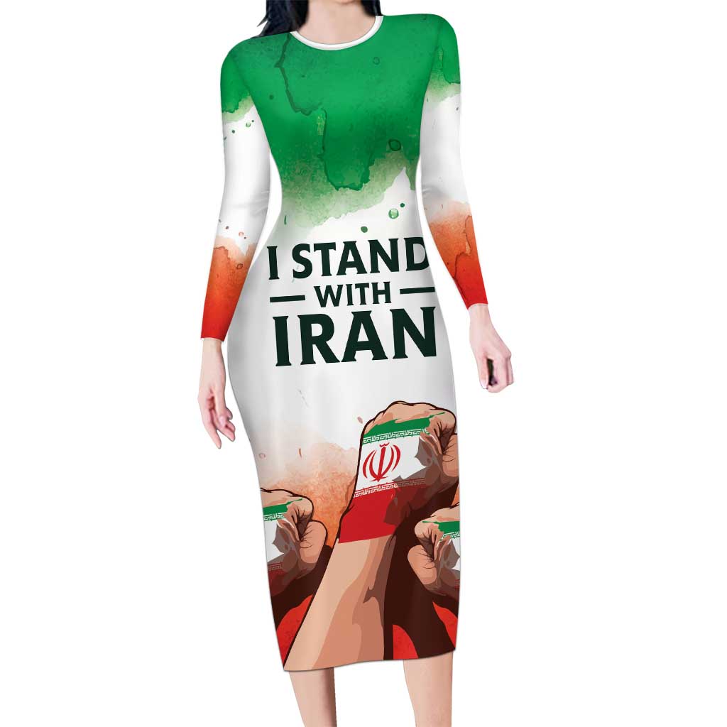 I Stand With Iran Personalized Long Sleeve Bodycon Dress Freedom for the Iranian People