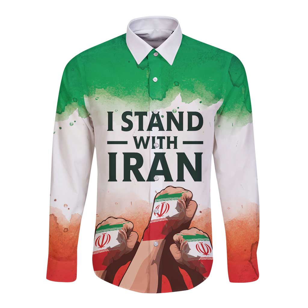 I Stand With Iran Personalized Long Sleeve Button Shirt Freedom for the Iranian People