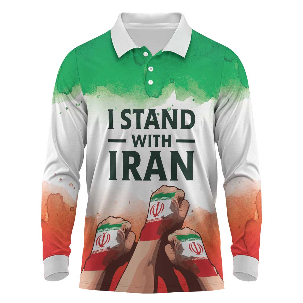 I Stand With Iran Personalized Long Sleeve Polo Shirt Freedom for the Iranian People