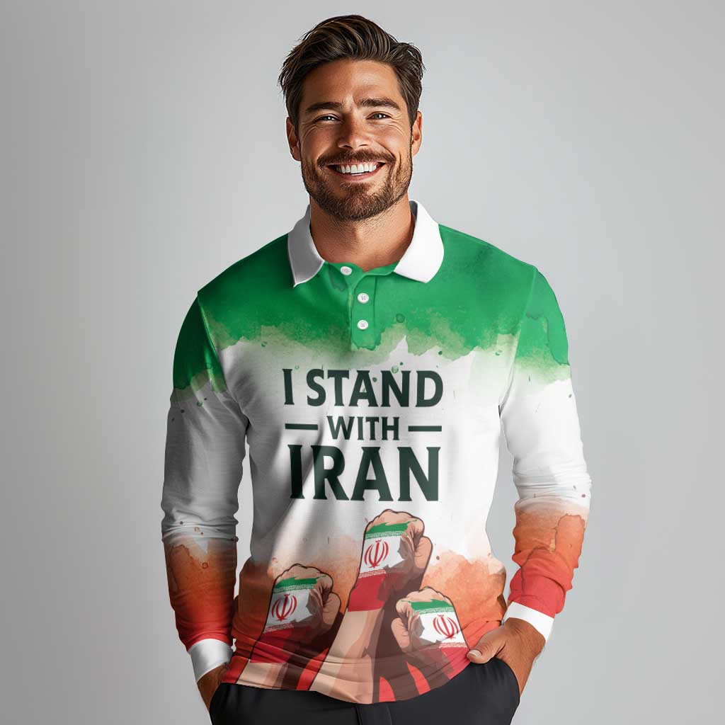 I Stand With Iran Personalized Long Sleeve Polo Shirt Freedom for the Iranian People