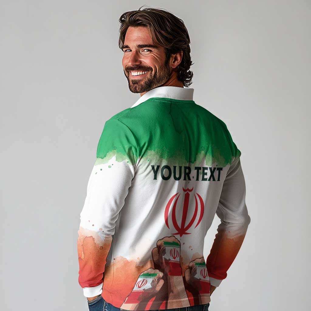I Stand With Iran Personalized Long Sleeve Polo Shirt Freedom for the Iranian People