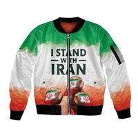I Stand With Iran Personalized Sleeve Zip Bomber Jacket Freedom for the Iranian People