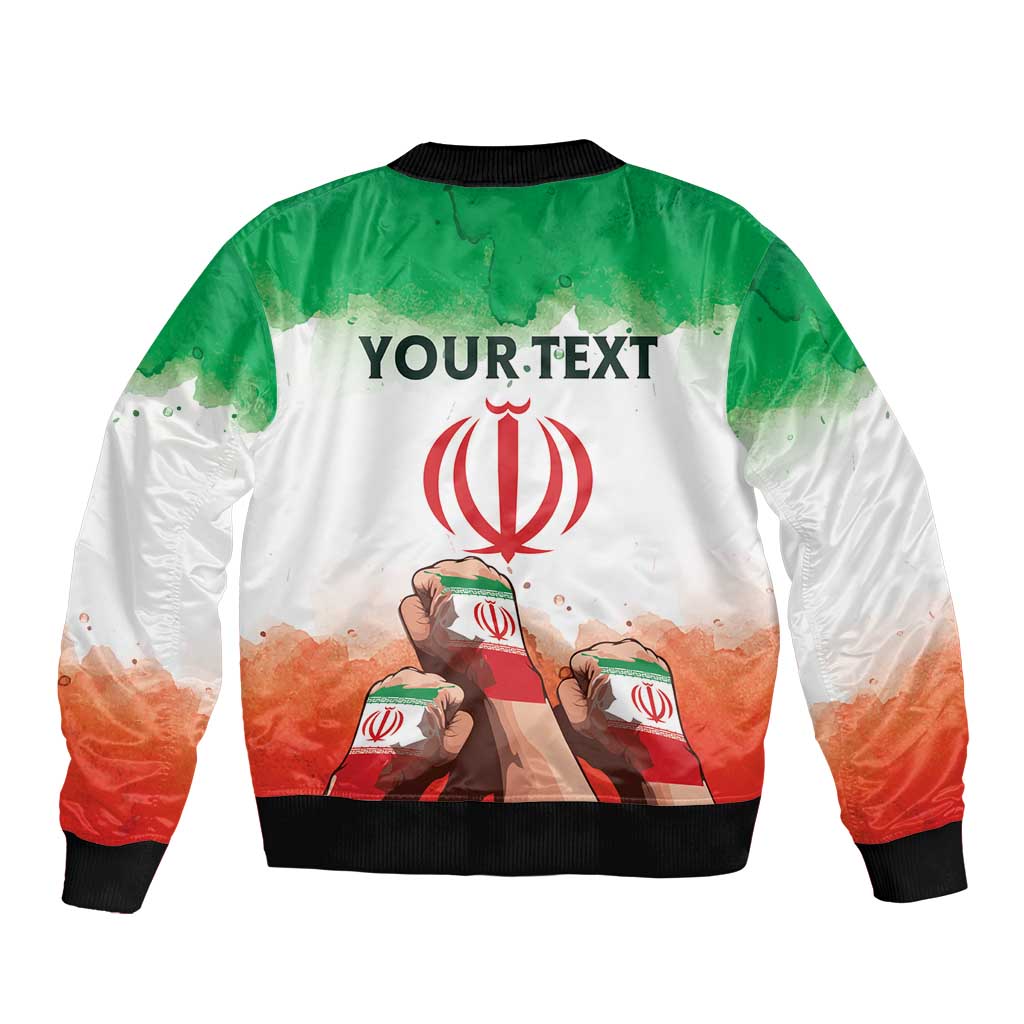 I Stand With Iran Personalized Sleeve Zip Bomber Jacket Freedom for the Iranian People