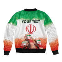 I Stand With Iran Personalized Sleeve Zip Bomber Jacket Freedom for the Iranian People