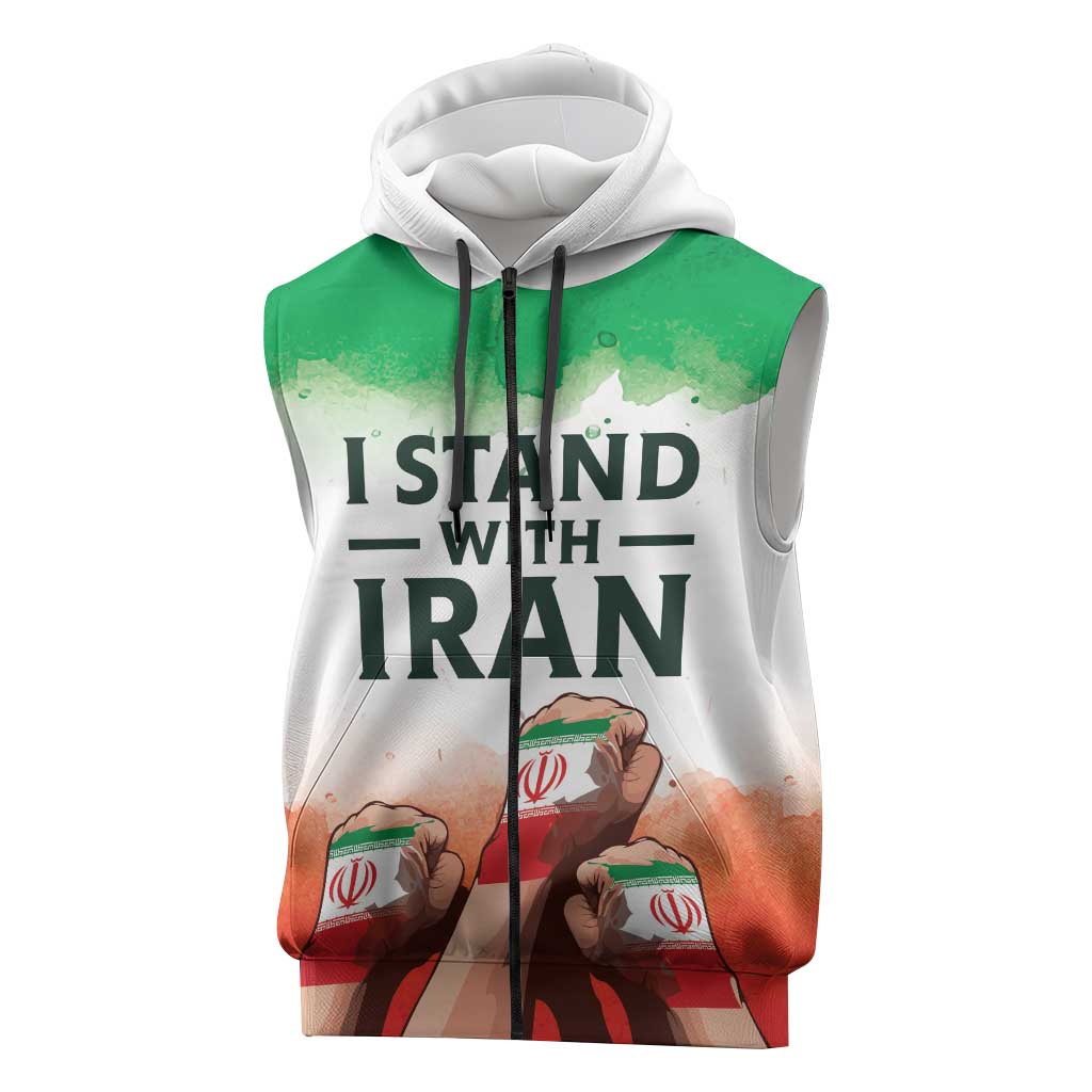I Stand With Iran Personalized Sleeveless Zip Hoodie Freedom for the Iranian People