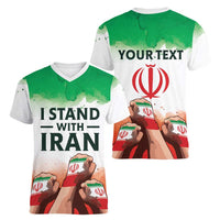 I Stand With Iran Personalized Women V-Neck T-Shirt Freedom for the Iranian People