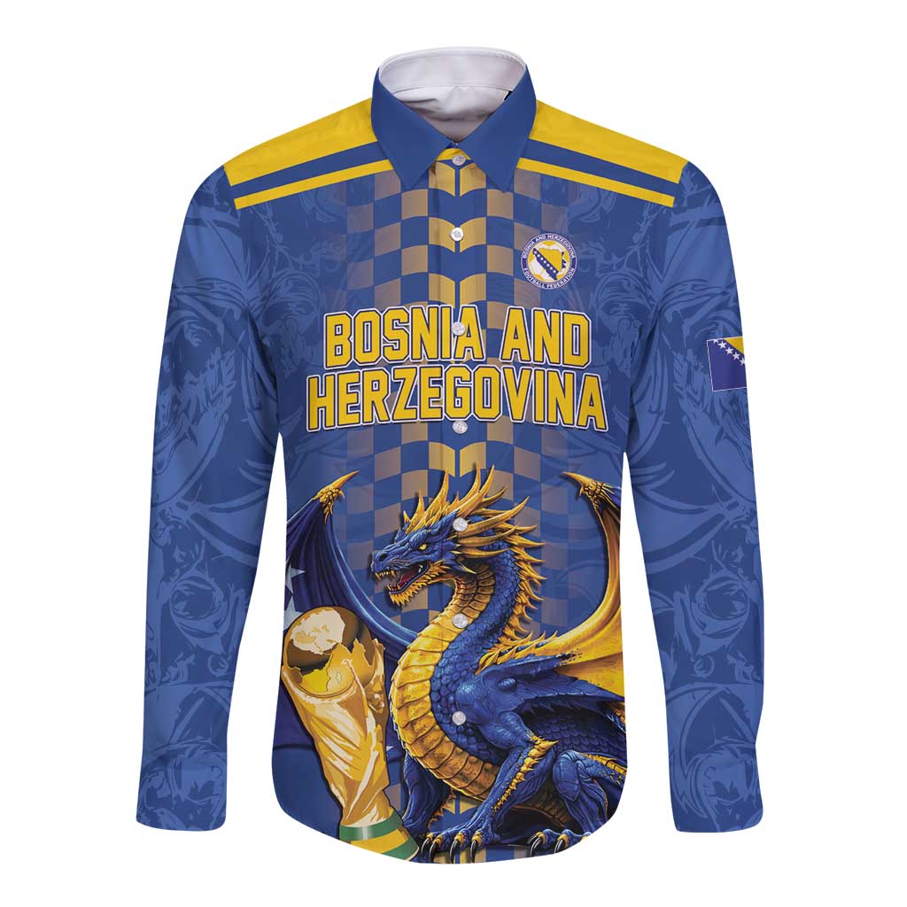Custom World Football Bosnia and Herzegovina Long Sleeve Button Shirt Go Zmajevi Dragons Road To 2026