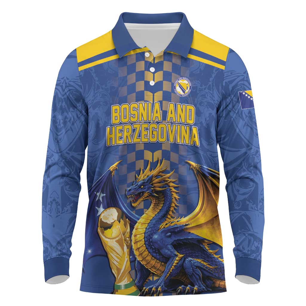 Custom World Football Bosnia and Herzegovina Long Sleeve Polo Shirt Go Zmajevi Dragons Road To 2026