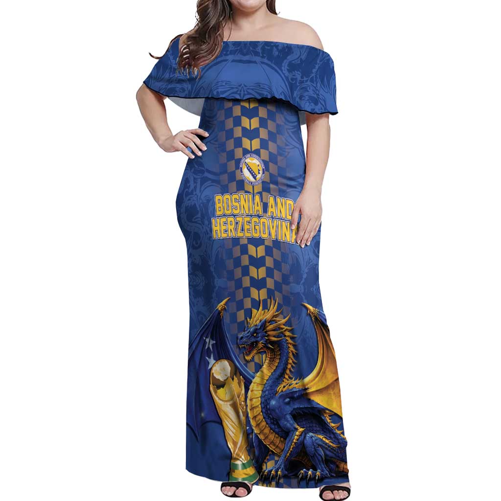 Custom World Football Bosnia and Herzegovina Off Shoulder Maxi Dress Go Zmajevi Dragons Road To 2026