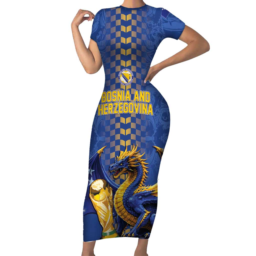 Custom World Football Bosnia and Herzegovina Short Sleeve Bodycon Dress Go Zmajevi Dragons Road To 2026