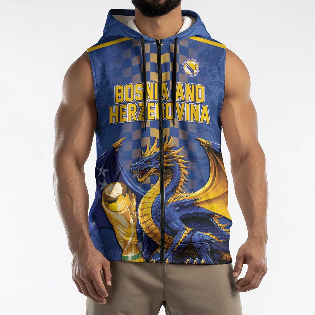 Custom World Football Bosnia and Herzegovina Sleeveless Zip Hoodie Go Zmajevi Dragons Road To 2026