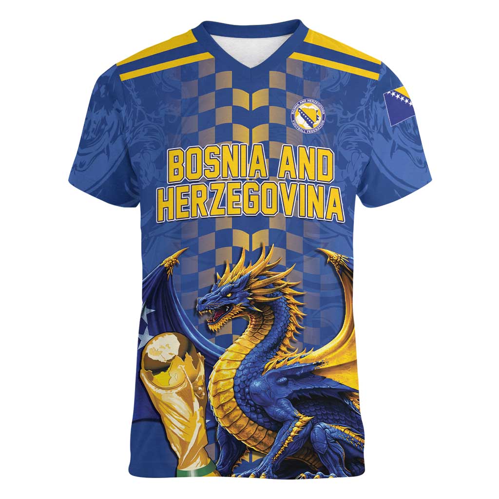 Custom World Football Bosnia and Herzegovina Women V-Neck T-Shirt Go Zmajevi Dragons Road To 2026