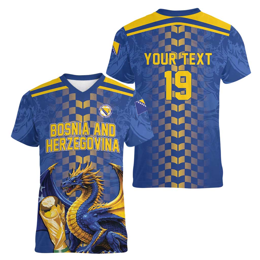 Custom World Football Bosnia and Herzegovina Women V-Neck T-Shirt Go Zmajevi Dragons Road To 2026