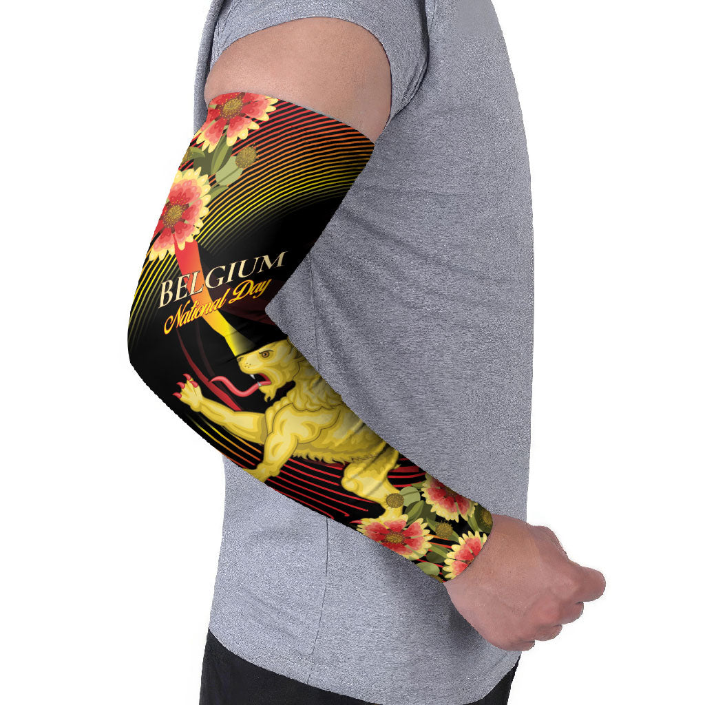 Personalized Belgium National Day Arm Sleeves Rampant Lion Gaillardia Heritage Pride