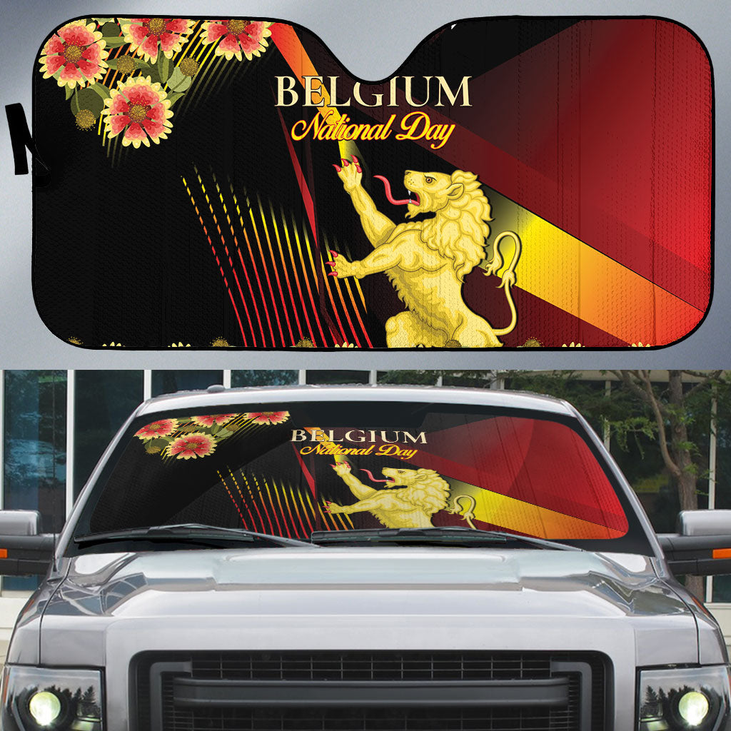 Belgium National Day Auto Sun Shade Rampant Lion Gaillardia Heritage Pride