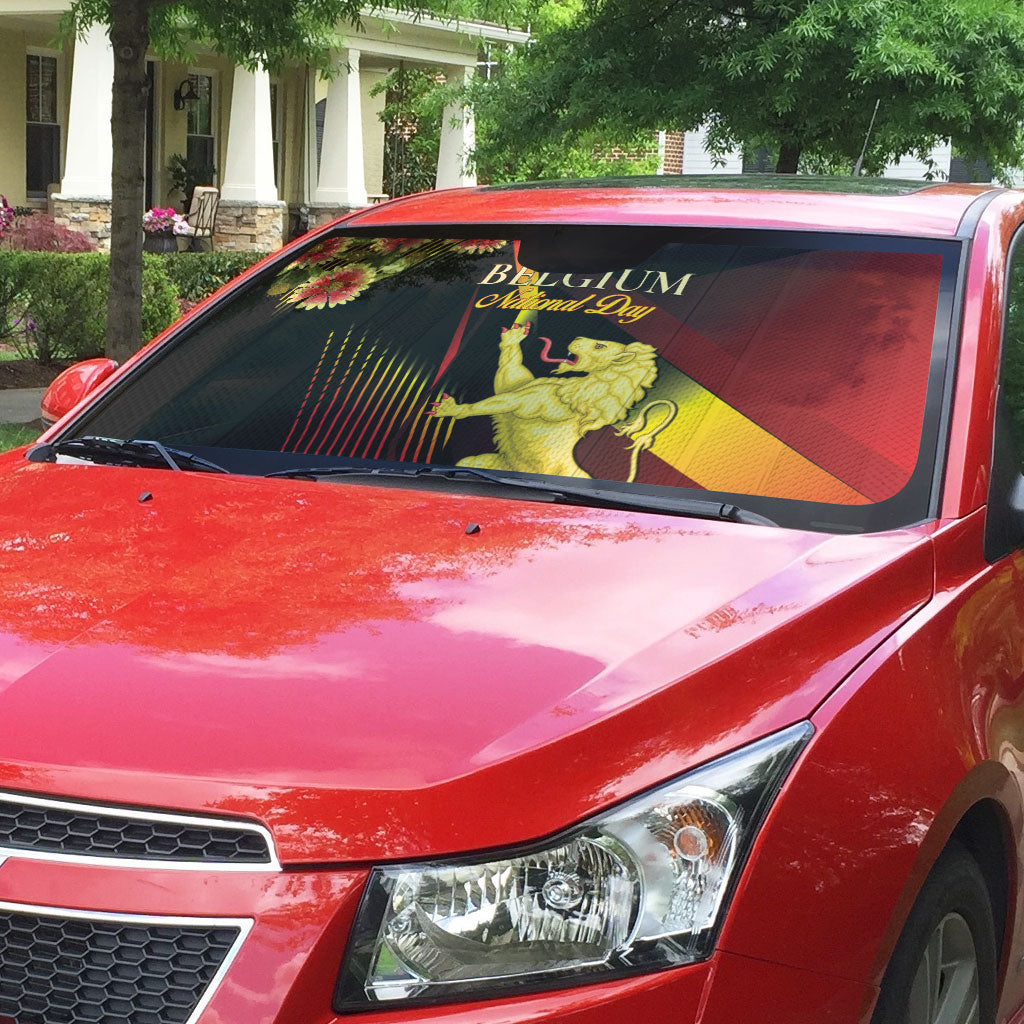 Belgium National Day Auto Sun Shade Rampant Lion Gaillardia Heritage Pride