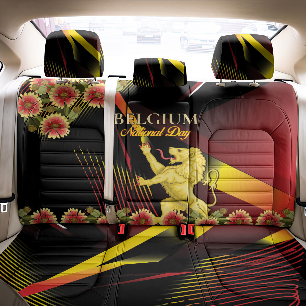 Belgium National Day Back Car Seat Cover Rampant Lion Gaillardia Heritage Pride