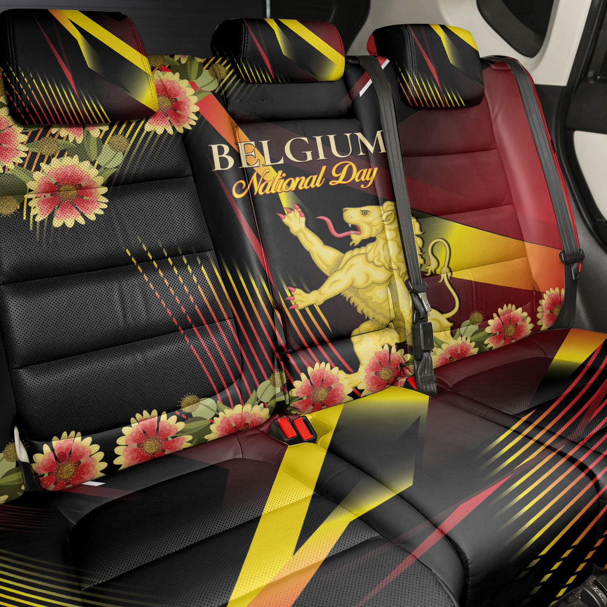 Belgium National Day Back Car Seat Cover Rampant Lion Gaillardia Heritage Pride