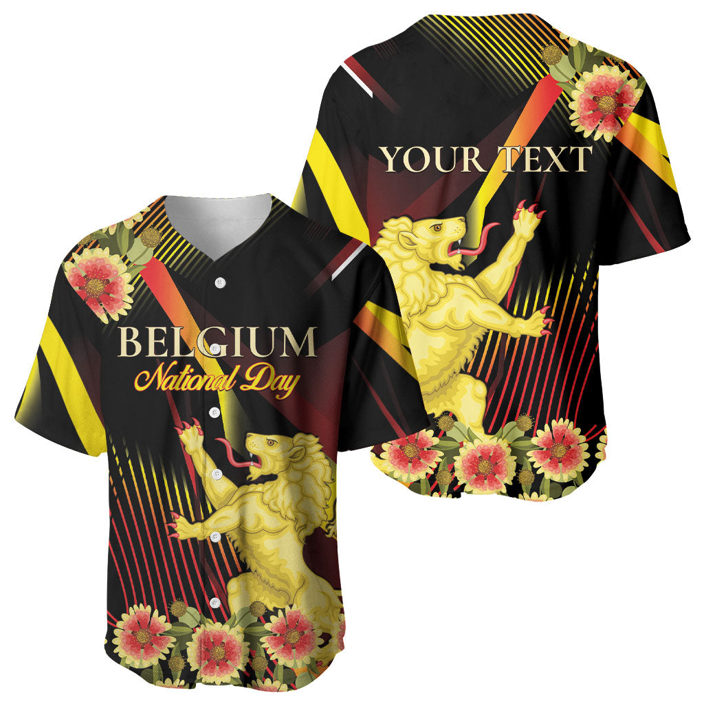Personalized Belgium National Day Baseball Jersey Rampant Lion Gaillardia Heritage Pride