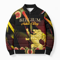 Personalized Belgium National Day Bomber Puffer Jacket Rampant Lion Gaillardia Heritage Pride