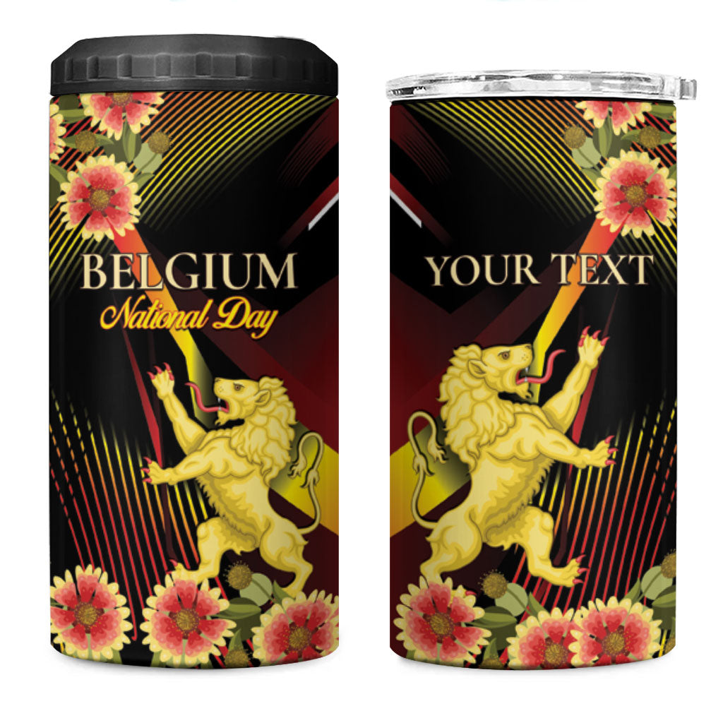 Personalized Belgium National Day 4 in 1 Can Cooler Tumbler Rampant Lion Gaillardia Heritage Pride