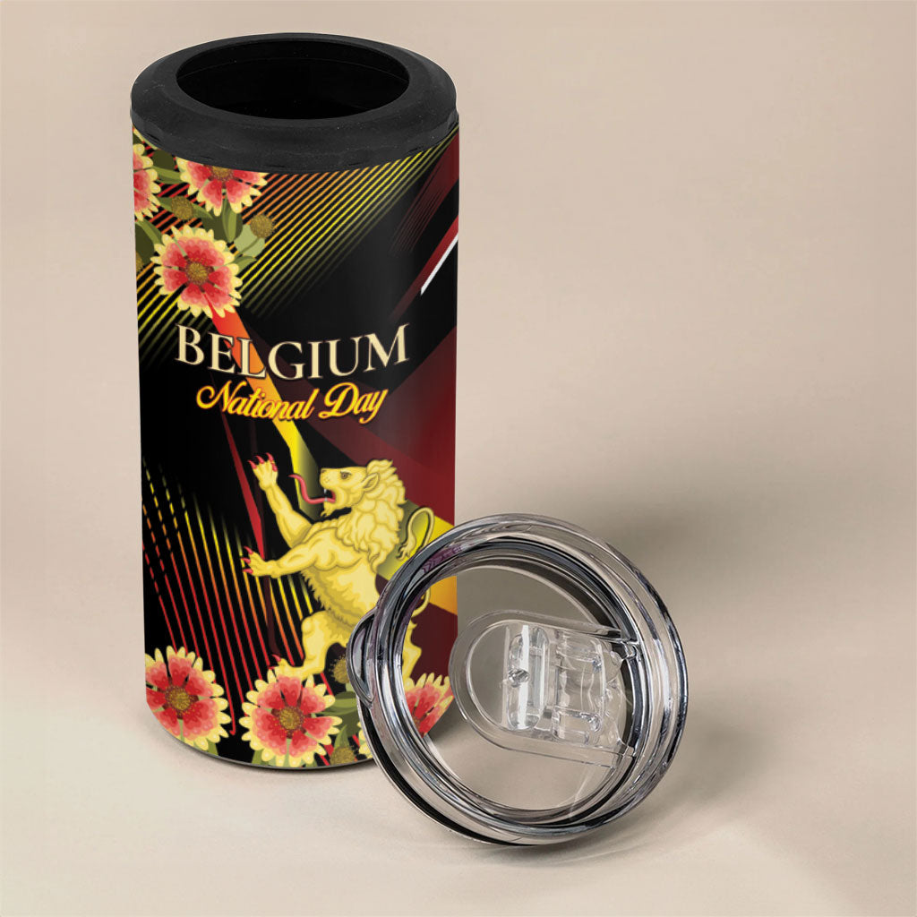 Personalized Belgium National Day 4 in 1 Can Cooler Tumbler Rampant Lion Gaillardia Heritage Pride