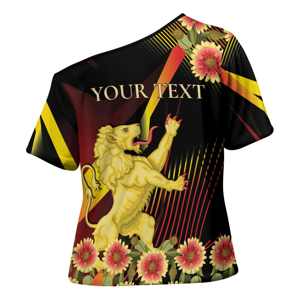 Personalized Belgium National Day Cross Shoulder Shirt Rampant Lion Gaillardia Heritage Pride