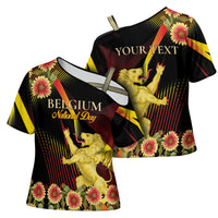 Personalized Belgium National Day Cross Shoulder Shirt Rampant Lion Gaillardia Heritage Pride