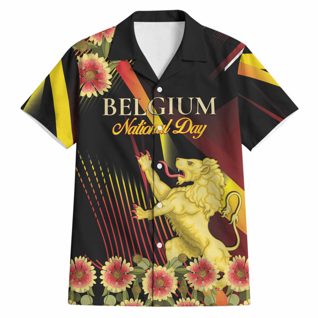 Personalized Belgium National Day Hawaiian Shirt Rampant Lion Gaillardia Heritage Pride