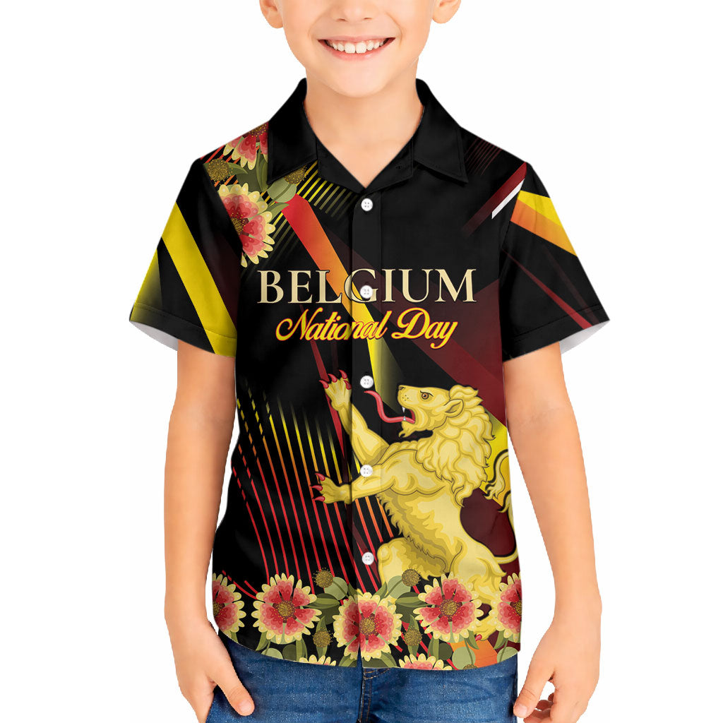 Personalized Belgium National Day Hawaiian Shirt Rampant Lion Gaillardia Heritage Pride