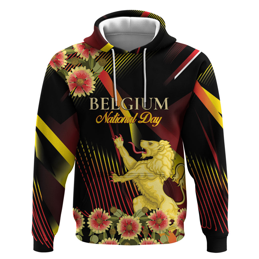 Personalized Belgium National Day Hoodie Rampant Lion Gaillardia Heritage Pride