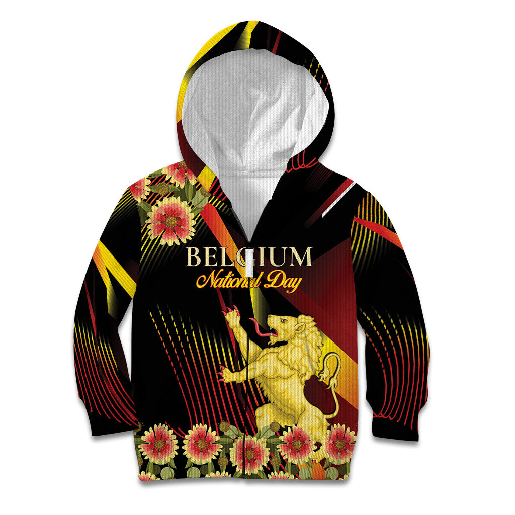 Personalized Belgium National Day Kid Hoodie Rampant Lion Gaillardia Heritage Pride