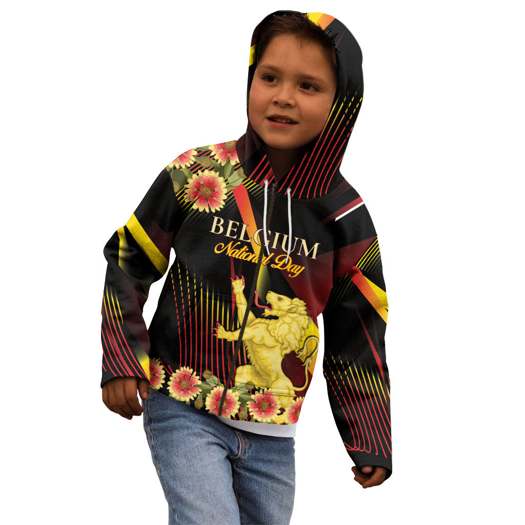 Personalized Belgium National Day Kid Hoodie Rampant Lion Gaillardia Heritage Pride