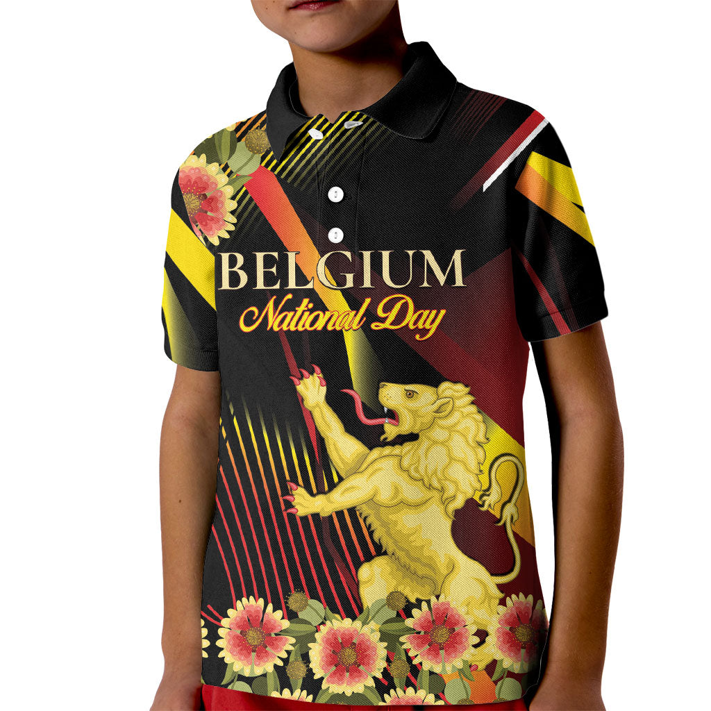 Personalized Belgium National Day Kid Polo Shirt Rampant Lion Gaillardia Heritage Pride
