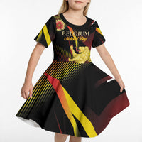 Personalized Belgium National Day Kid Short Sleeve Dress Rampant Lion Gaillardia Heritage Pride