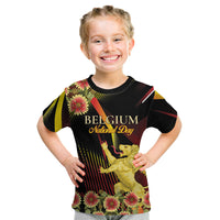 Personalized Belgium National Day Kid T Shirt Rampant Lion Gaillardia Heritage Pride