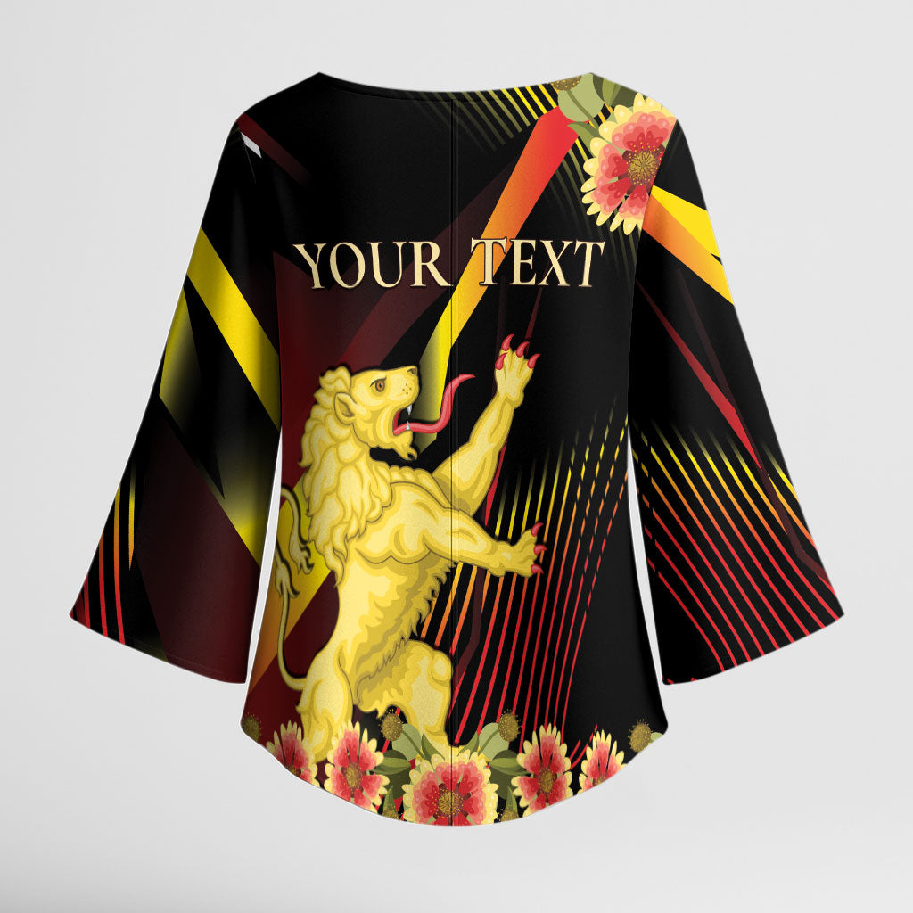 Personalized Belgium National Day Kimono Sleeve Blouse Rampant Lion Gaillardia Heritage Pride