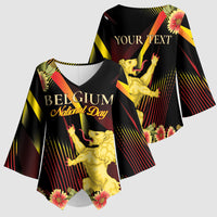 Personalized Belgium National Day Kimono Sleeve Blouse Rampant Lion Gaillardia Heritage Pride