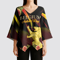 Personalized Belgium National Day Kimono Sleeve Blouse Rampant Lion Gaillardia Heritage Pride