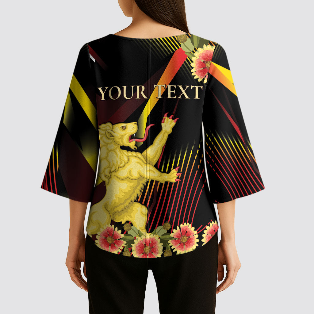 Personalized Belgium National Day Kimono Sleeve Blouse Rampant Lion Gaillardia Heritage Pride