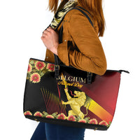 Belgium National Day Leather Tote Bag Rampant Lion Gaillardia Heritage Pride