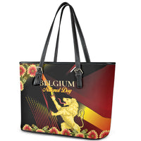 Belgium National Day Leather Tote Bag Rampant Lion Gaillardia Heritage Pride