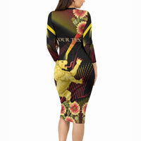 Personalized Belgium National Day Long Sleeve Bodycon Dress Rampant Lion Gaillardia Heritage Pride