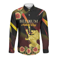 Personalized Belgium National Day Long Sleeve Button Shirt Rampant Lion Gaillardia Heritage Pride