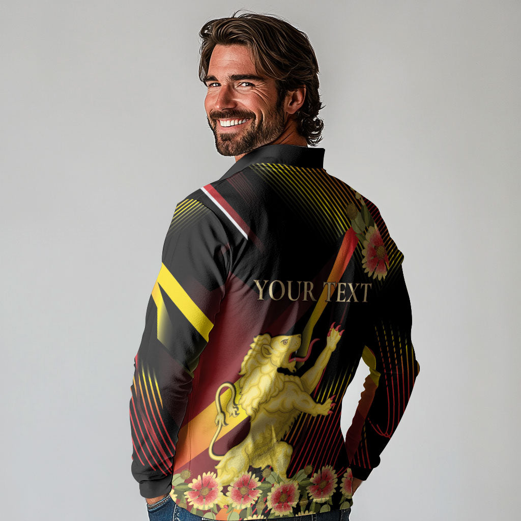 Personalized Belgium National Day Long Sleeve Polo Shirt Rampant Lion Gaillardia Heritage Pride