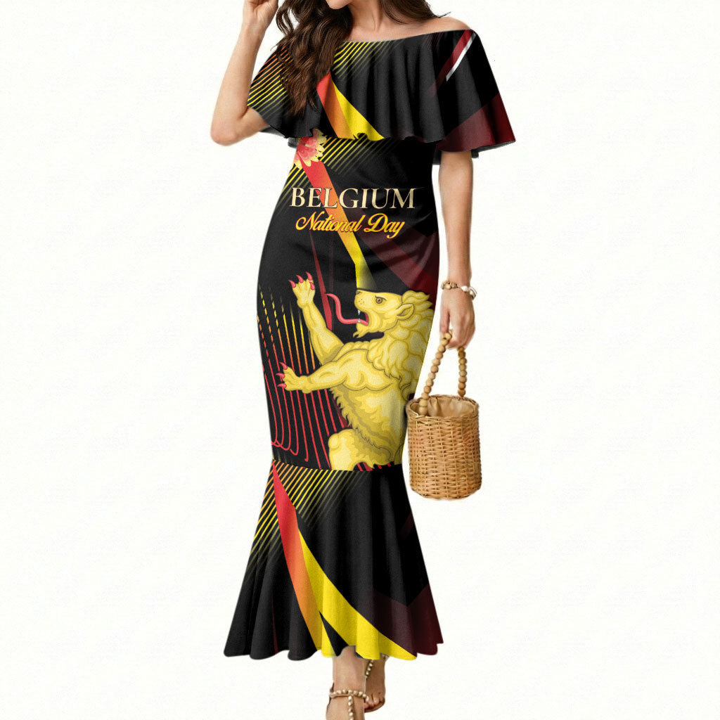 Personalized Belgium National Day Mermaid Dress Rampant Lion Gaillardia Heritage Pride