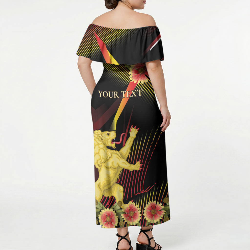 Personalized Belgium National Day Off Shoulder Maxi Dress Rampant Lion Gaillardia Heritage Pride